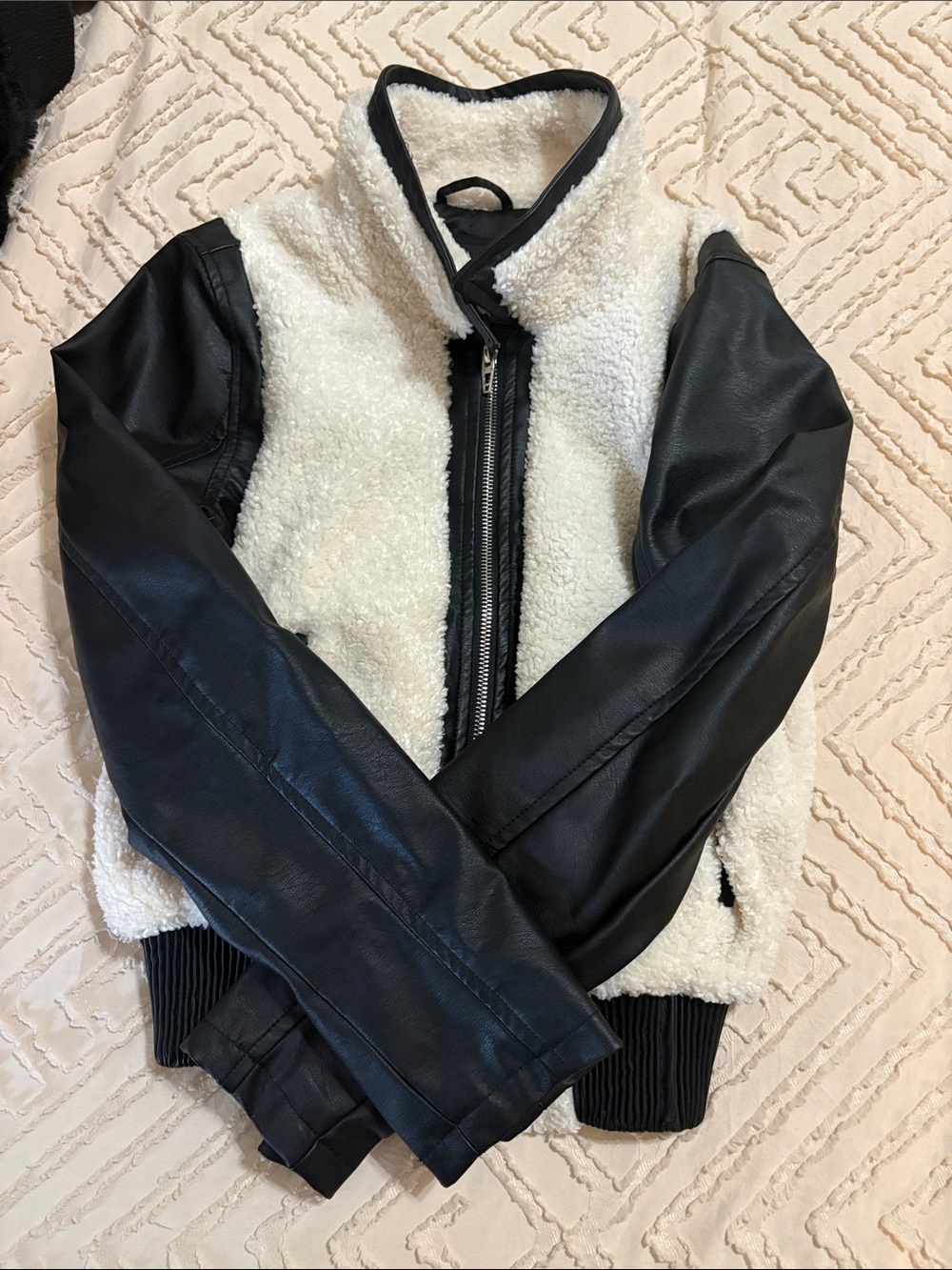 Girls XL Blank NYC Black and White Sherpa Moto Jacket